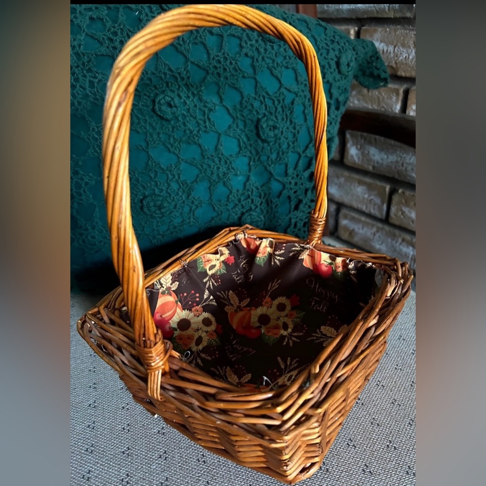 Handcrafted Small Caramel Colored Lined Wicker Basket with Handle